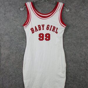 Shein Tank Dress Women's Small White BABY GIRL Red 99 Ringer Curve Sport Stretch